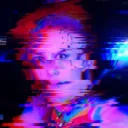 A.R.I.A. — glitched, neon-tinted portrait used as the bot's avatar in [THE FACILITY]