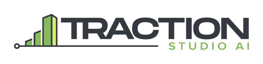 Traction Studio AI logo — green skyline rising into a wordmark